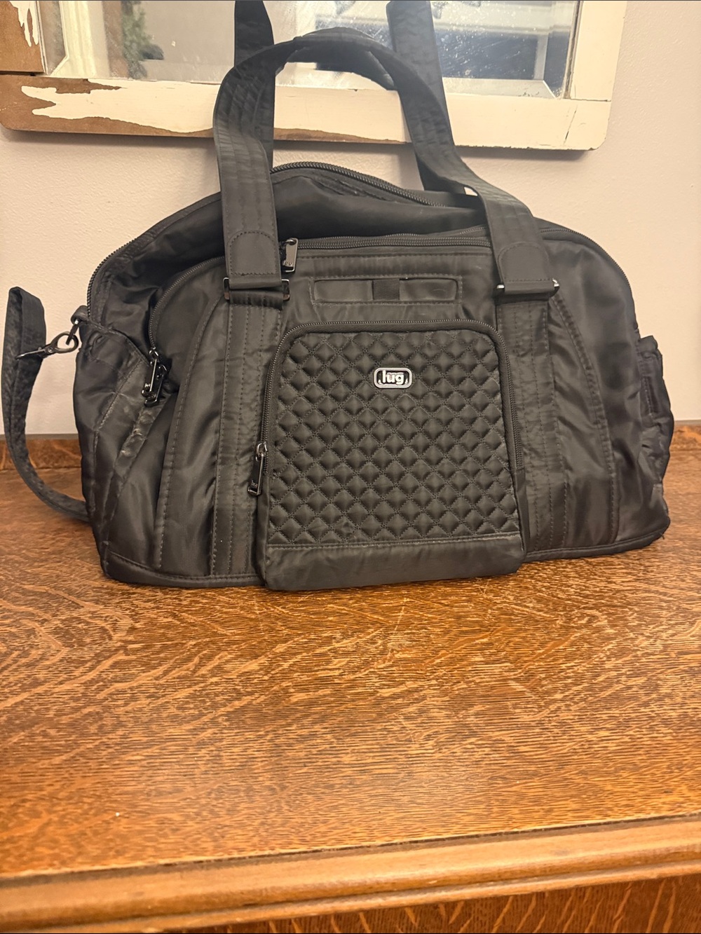 lug Black Quilted Front Duffel Bag for Men